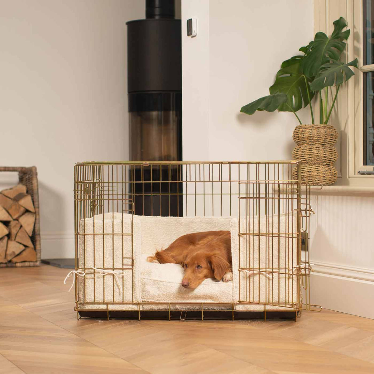Dog Crate Bumper in Ivory Bouclé, view 6