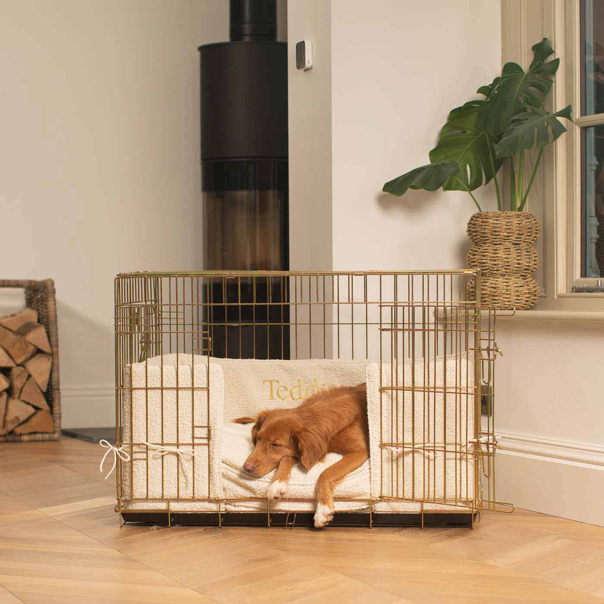 Dog Crate Bumper in Ivory Bouclé, view 5
