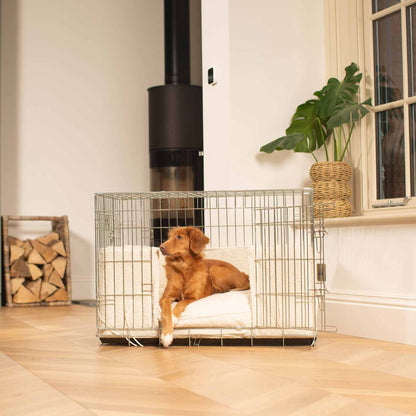 Dog Crate with Cushion & Bumper in Ivory Bouclé, view 4