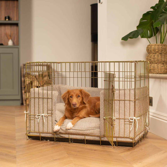 Dog Crate with Cushion & Bumper in Mink Bouclé