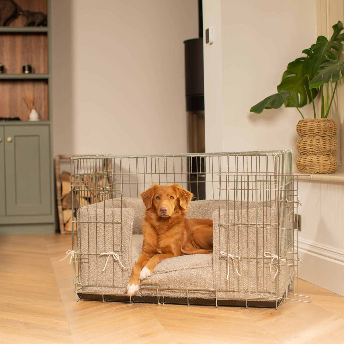 Dog Crate with Cushion & Bumper in Mink Bouclé, view 4