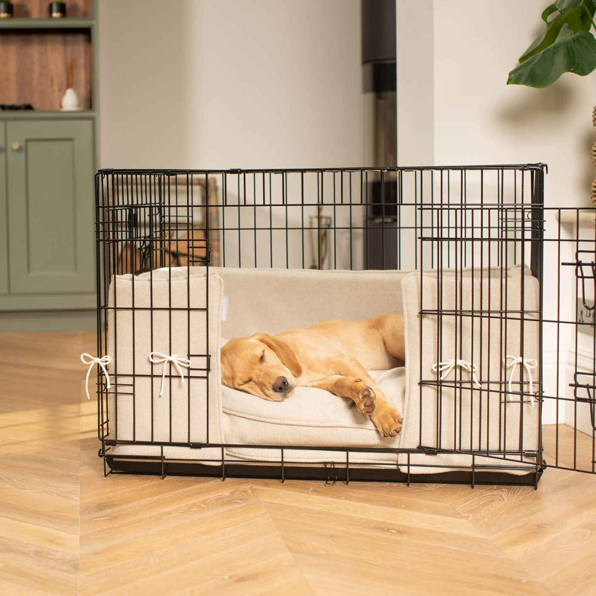 Dog Crate Bumper in Natural Herringbone Tweed, view 5