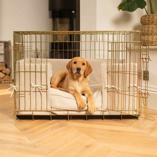 Dog Crate with Cushion & Bumper in Natural Herringbone