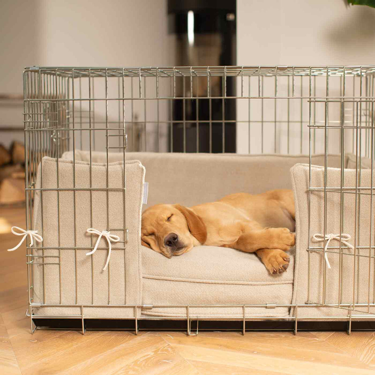 Dog Crate Bumper in Natural Herringbone Tweed, view 3