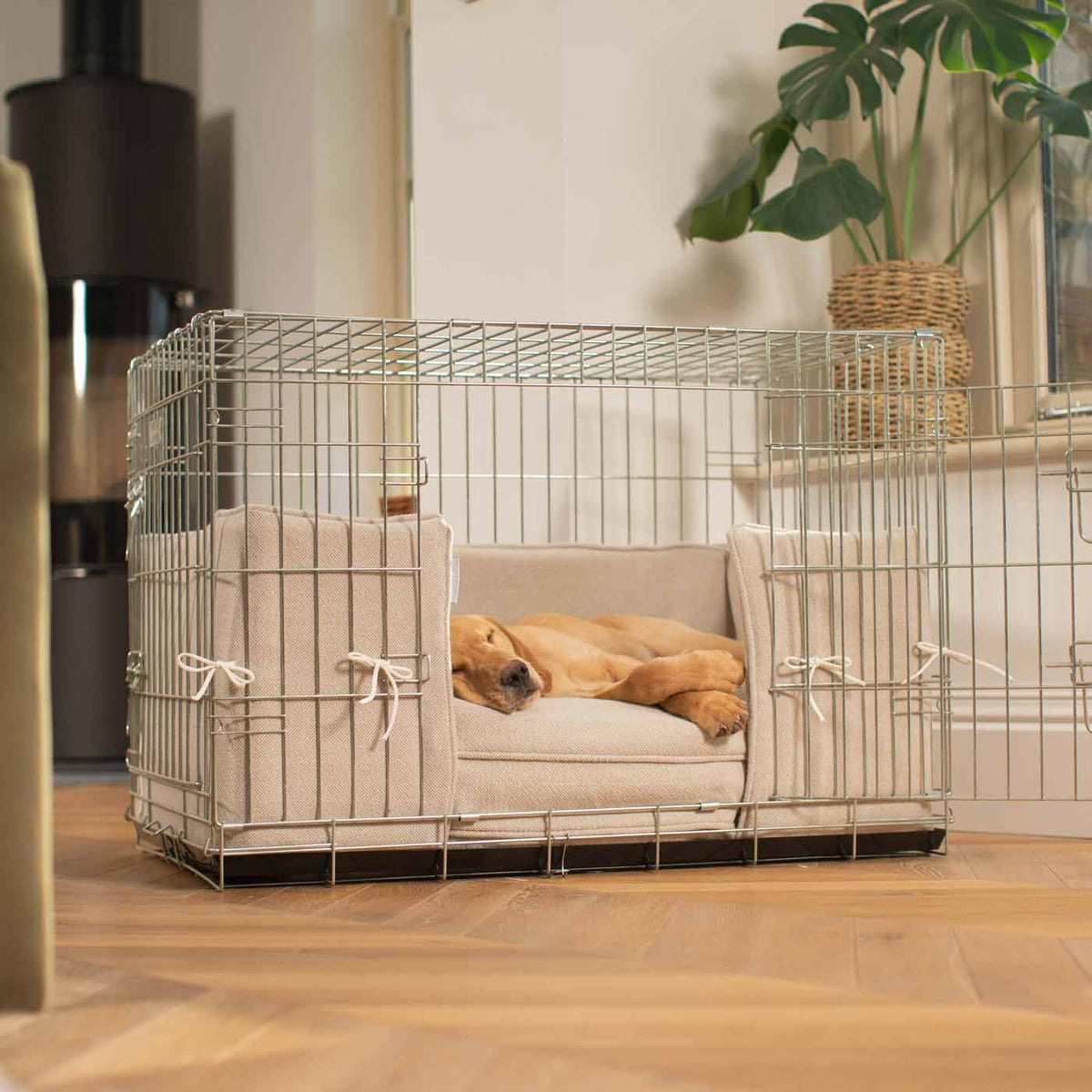 Dog Crate Bumper in Natural Herringbone Tweed, view 2