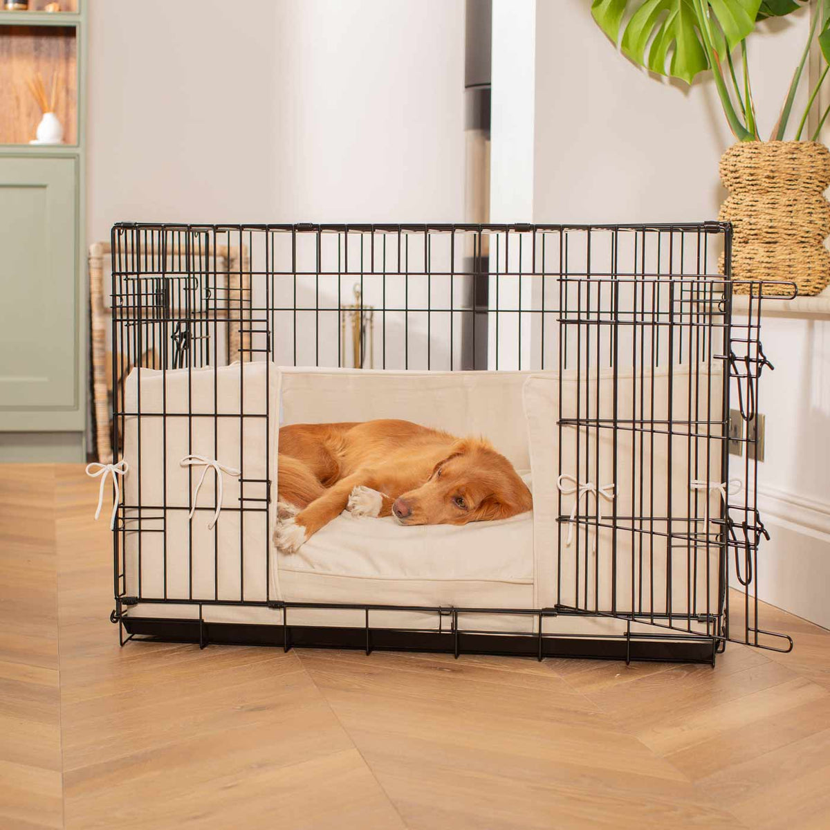 Dog Crate with Cushion & Bumper in Savanna Bone, view 2
