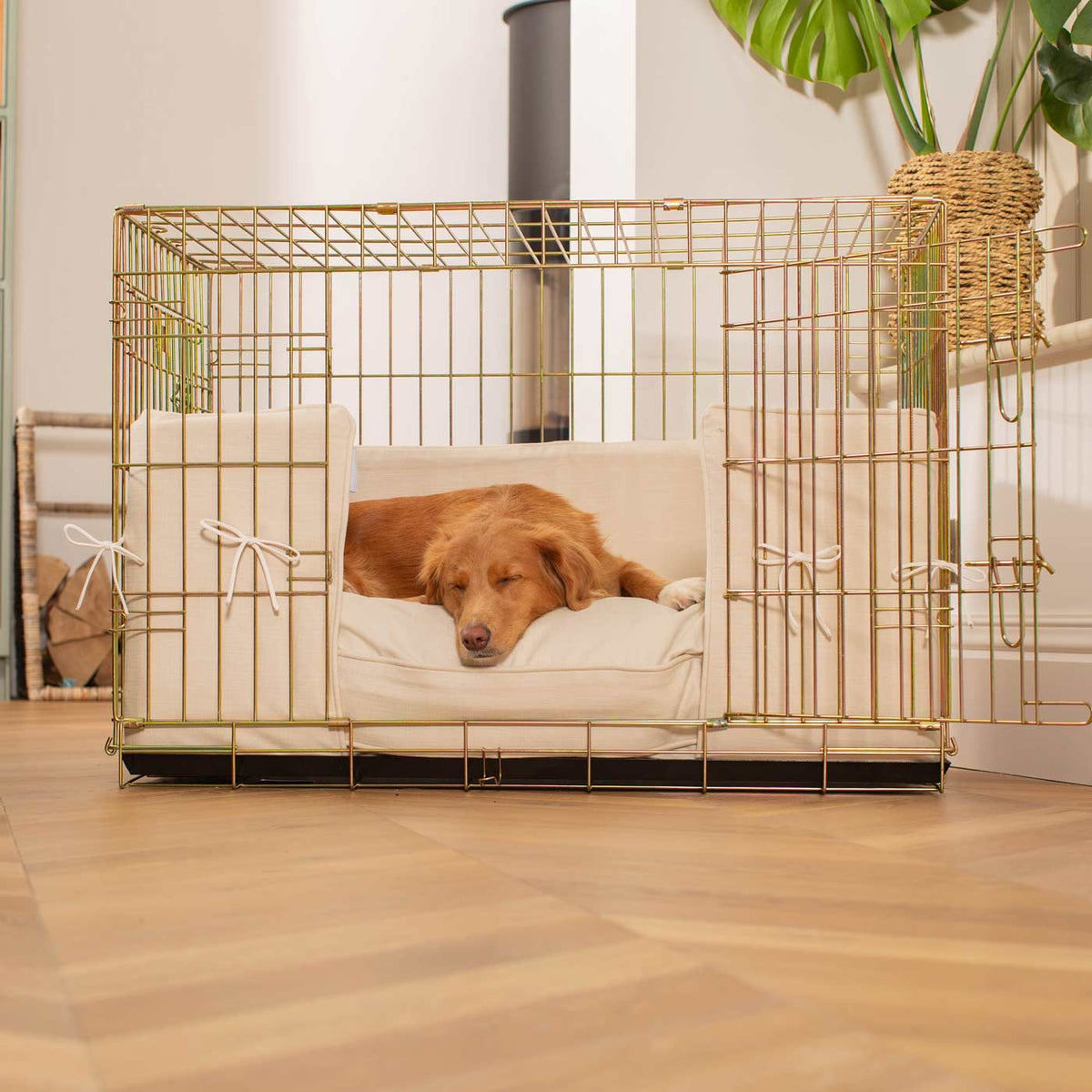 Dog Crate with Cushion & Bumper in Savanna Bone
