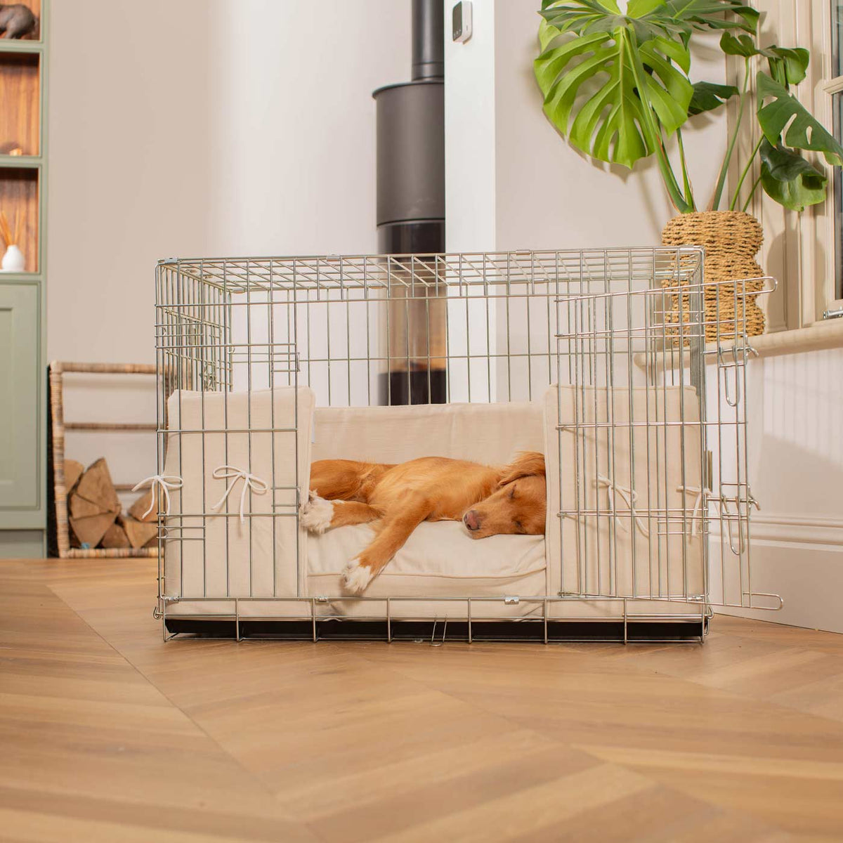 Dog Crate with Cushion & Bumper in Savanna Bone, view 3