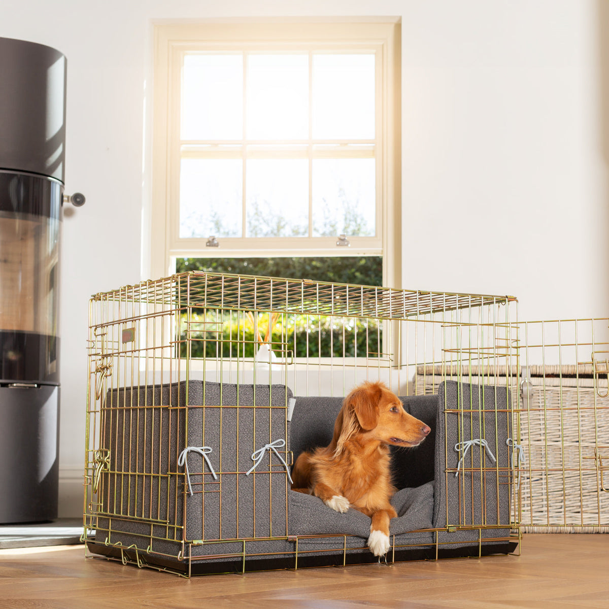 Dog Crate with Cushion & Bumper in Essentials Herdwick Graphite, view 3