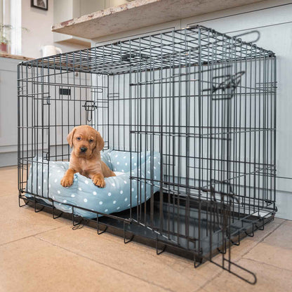 Cosy & Calming Puppy Crate Bed With Removable Covers in Duck Egg Spot