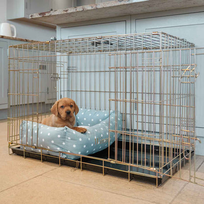 Cosy & Calming Puppy Crate Bed With Removable Covers in Duck Egg Spot, view 4