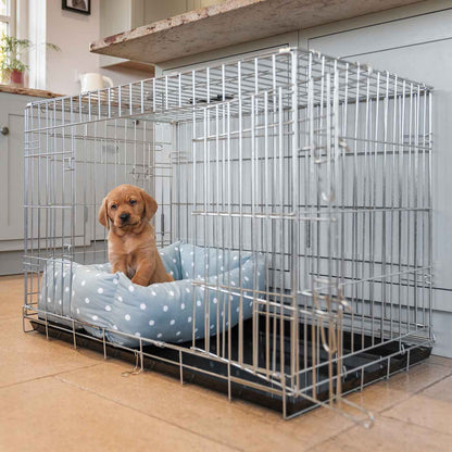 Cosy & Calming Puppy Crate Bed With Removable Covers in Duck Egg Spot, view 5