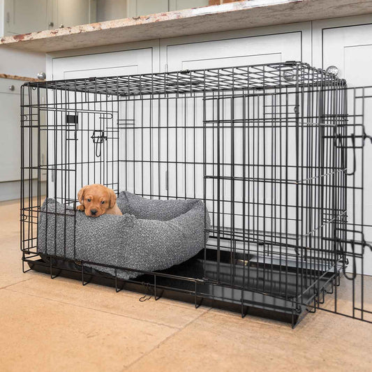 Cosy & Calming Puppy Crate Bed With Removable Covers in Granite Bouclé