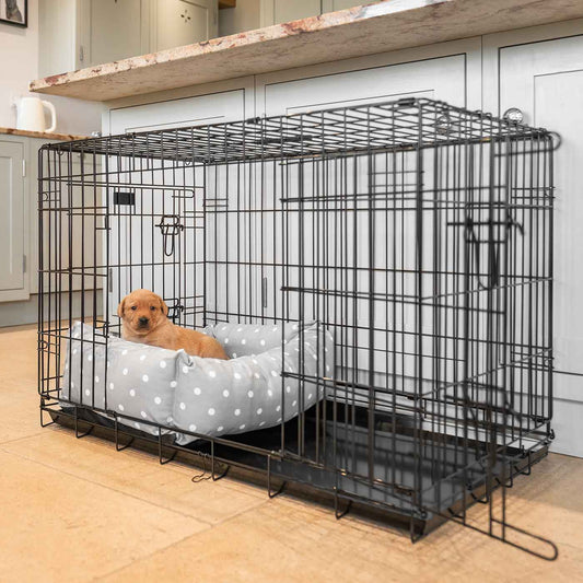 Cosy & Calming Puppy Crate Bed With Removable Covers in Grey Spot