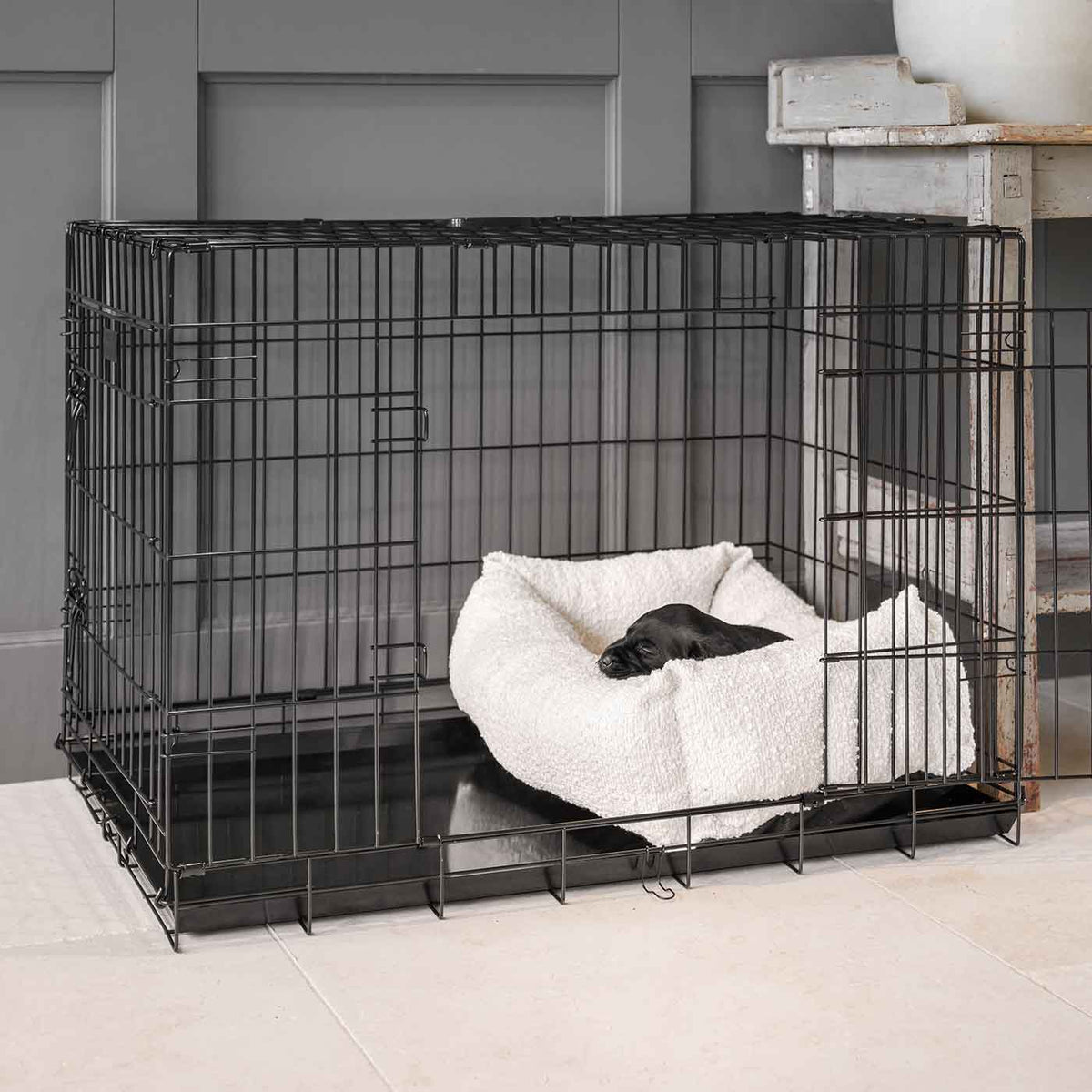 Cosy & Calming Puppy Crate Bed With Removable Covers in Ivory Bouclé, view 4
