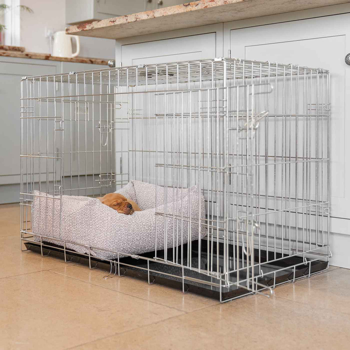 Dog Crate with Cosy & Calming Puppy Crate Bed in Mink Bouclé, view 3