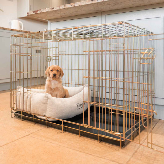 Dog Crate with Cosy & Calming Puppy Crate Bed in Natural Herringbone