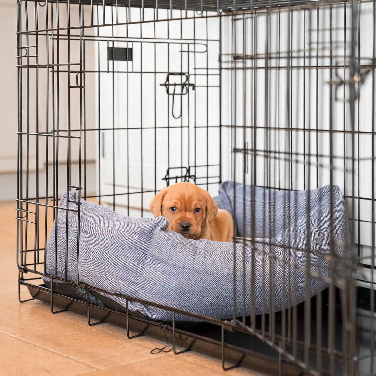 Cosy & Calming Puppy Crate Bed With Removable Covers in Oxford Herringbone Tweed, view 3