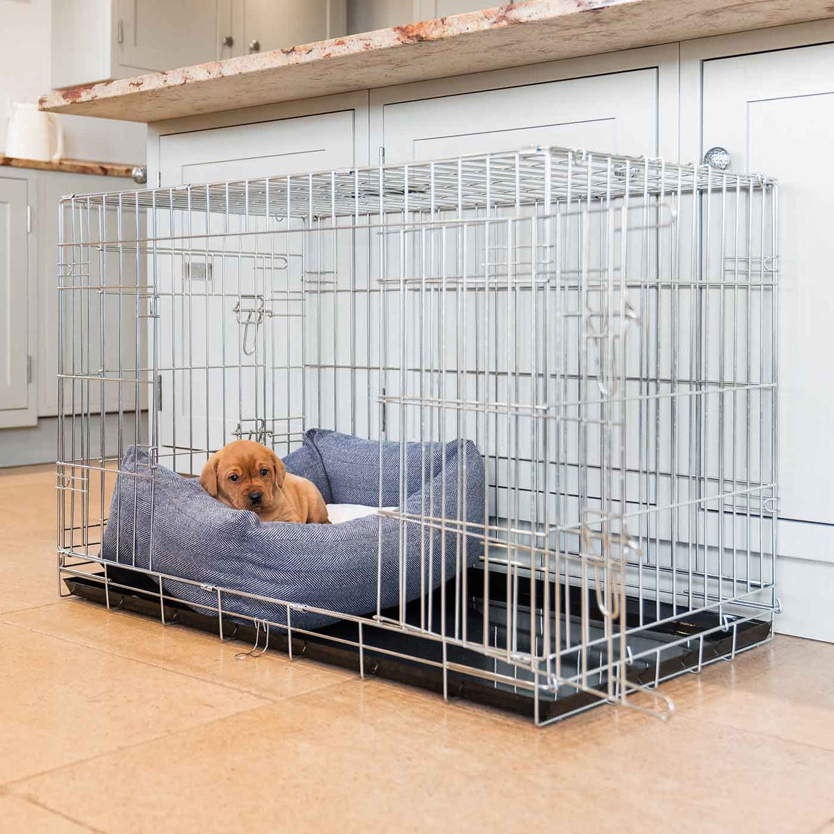 Cosy & Calming Puppy Crate Bed With Removable Covers in Oxford Herringbone Tweed, view 5