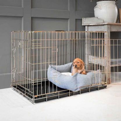 Cosy & Calming Puppy Crate Bed With Removable Covers in Pewter Herringbone Tweed, view 3