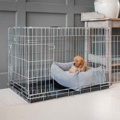 Cosy & Calming Puppy Crate Bed With Removable Covers in Pewter Herringbone Tweed