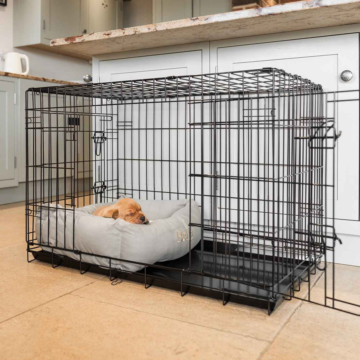 Cosy & Calming Puppy Crate Bed With Removable Covers in Savanna Stone, view 4