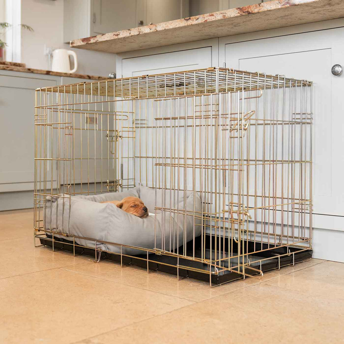 Cosy & Calming Puppy Crate Bed With Removable Covers in Savanna Stone, view 5