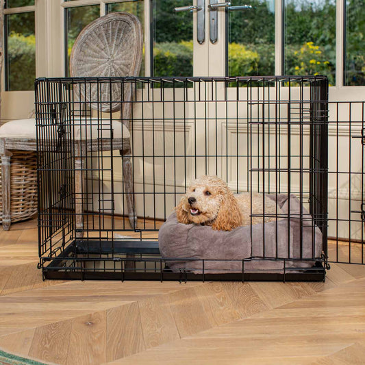Cosy & Calming Puppy Crate Bed With Removable Covers in Calming Anti-Anxiety Fawn Faux Fur