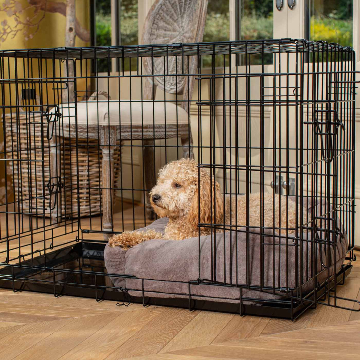 Cosy & Calming Puppy Crate Bed With Removable Covers in Calming Anti-Anxiety Fawn Faux Fur, view 3