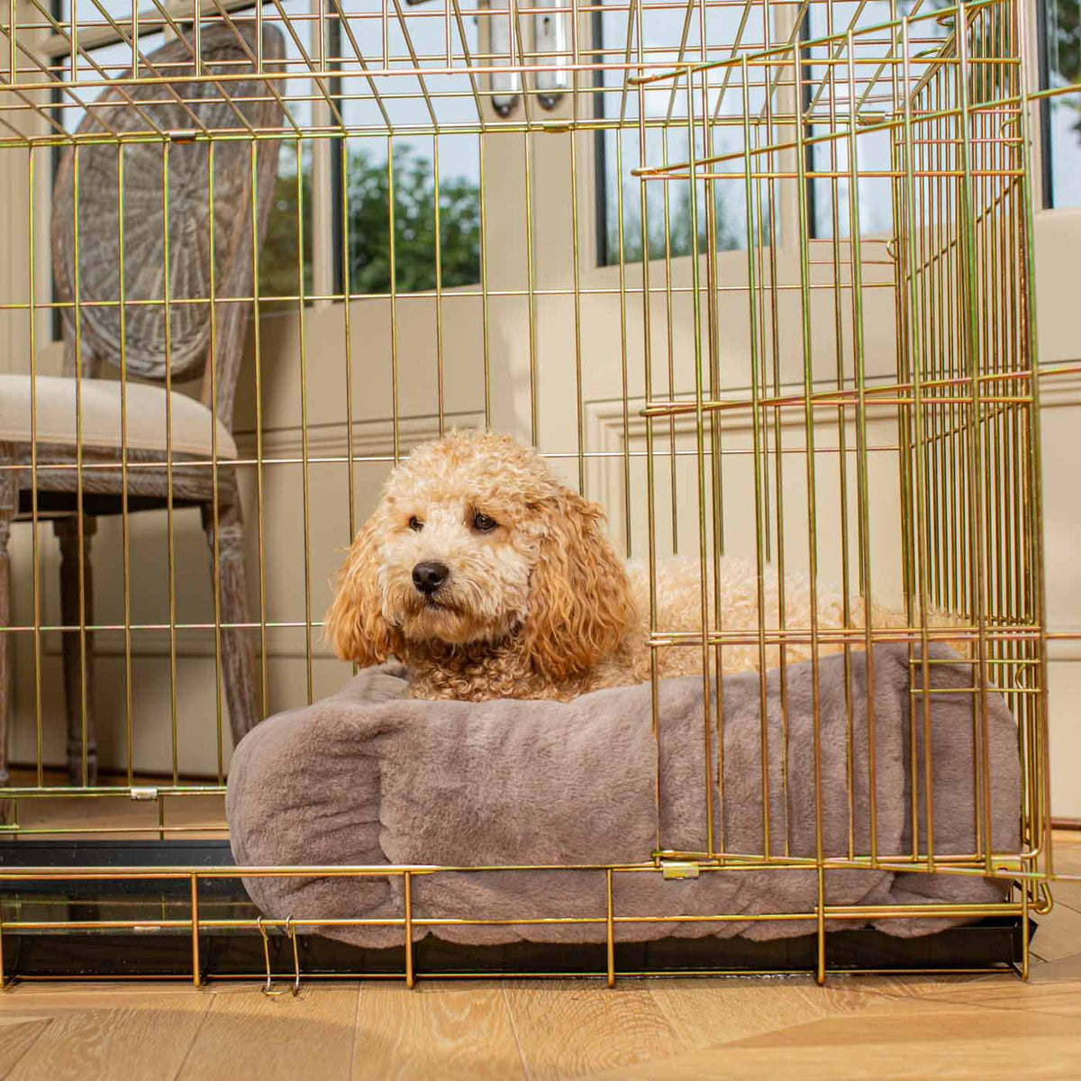 Cosy & Calming Puppy Crate Bed With Removable Covers in Calming Anti-Anxiety Fawn Faux Fur, view 5