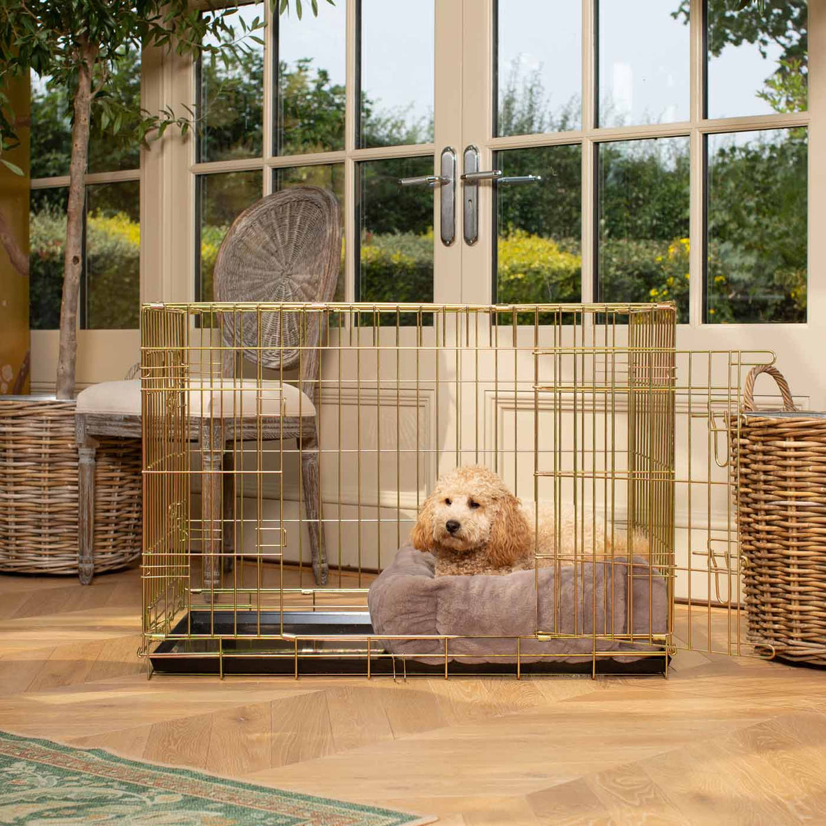 Cosy & Calming Puppy Crate Bed With Removable Covers in Calming Anti-Anxiety Fawn Faux Fur, view 6