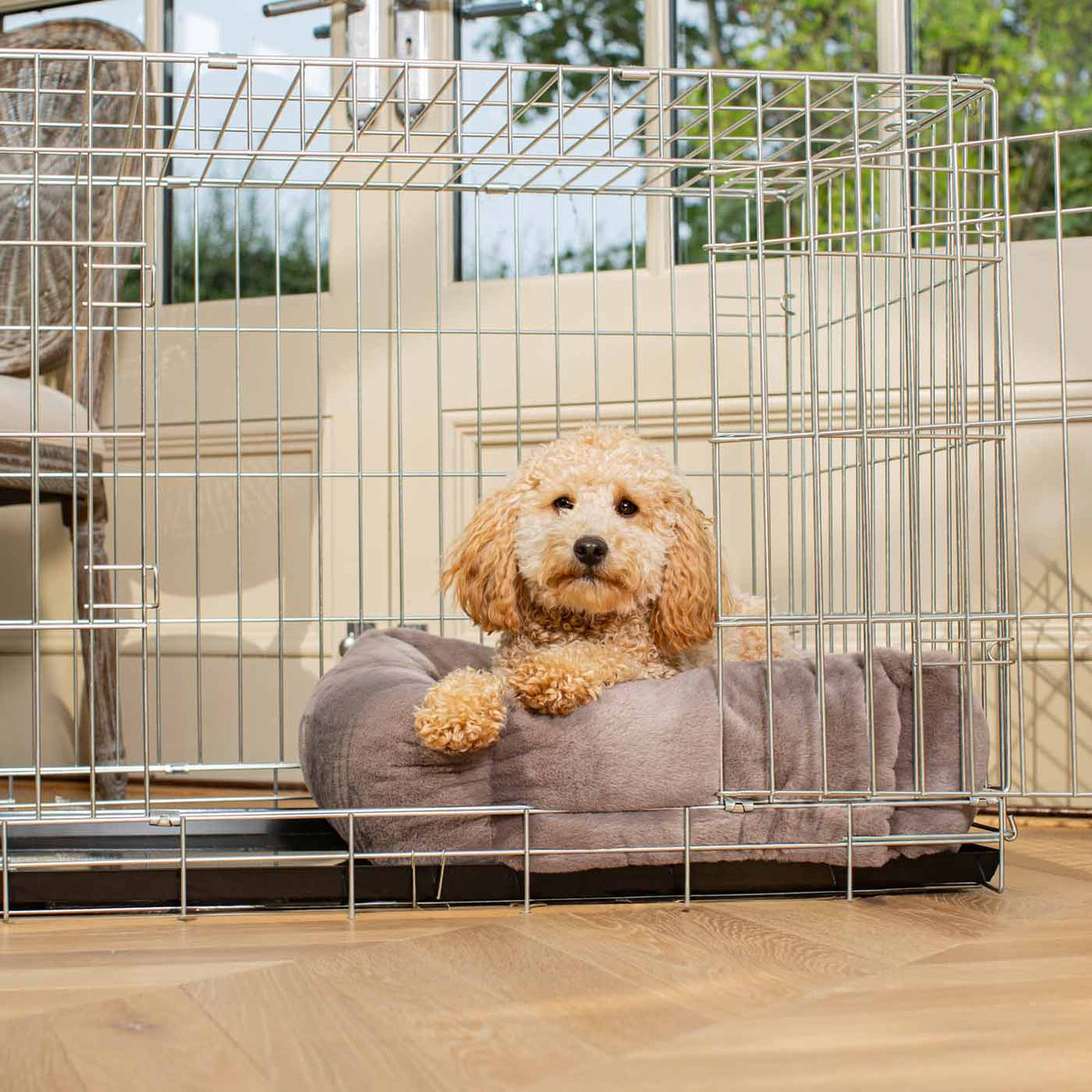Cosy & Calming Puppy Crate Bed With Removable Covers in Calming Anti-Anxiety Fawn Faux Fur, view 8