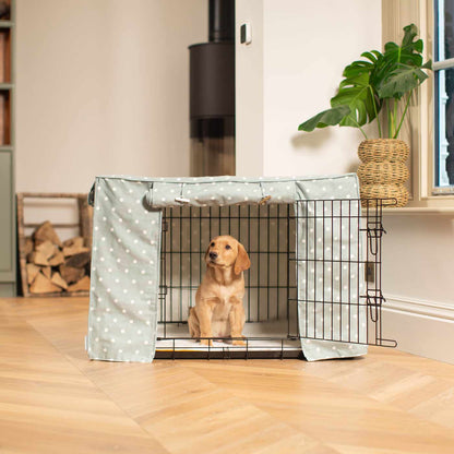 Dog Crate Cover in Duck Egg Spot Cotton, view 6