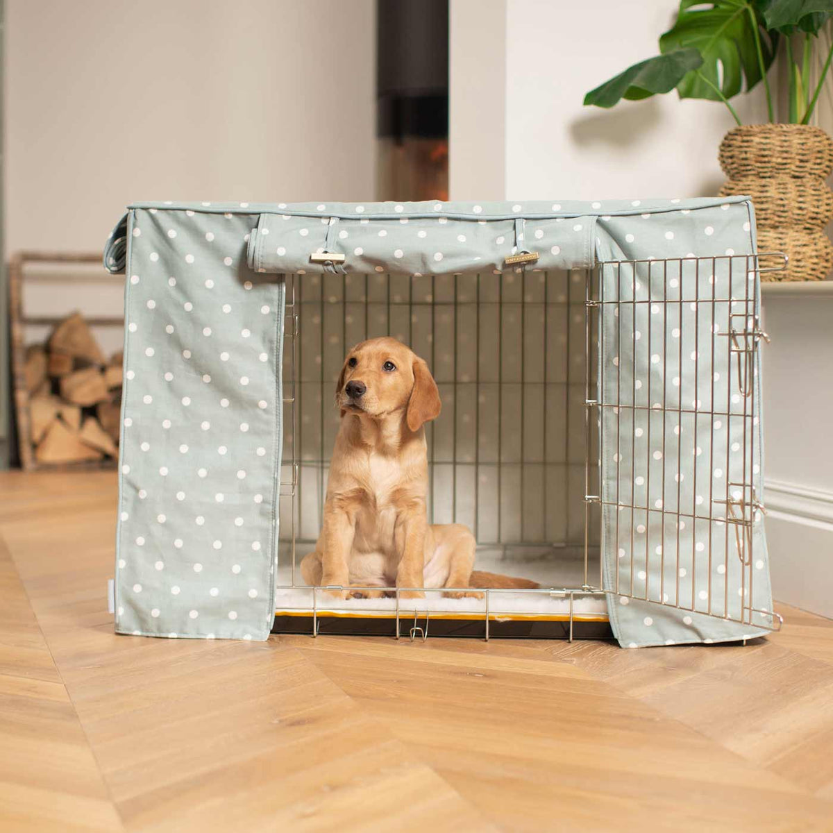 Dog Crate with Crate Cover in Duck Egg Spot, view 2
