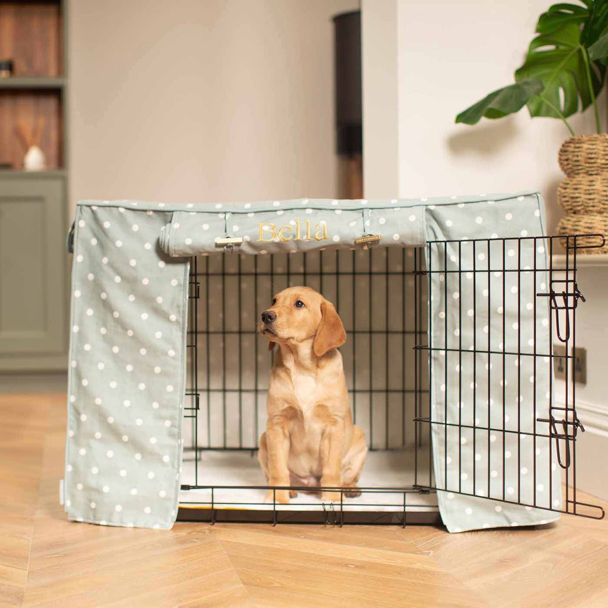 Dog Crate Cover in Duck Egg Spot Cotton, view 7