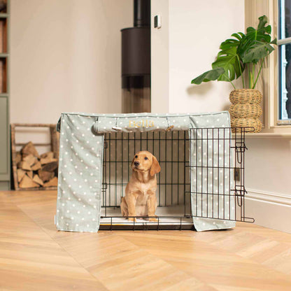 Dog Crate Cover in Duck Egg Spot Cotton, view 8