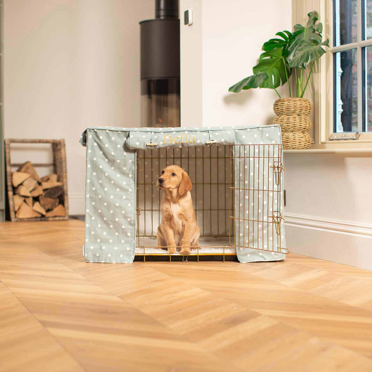 Dog Crate Cover in Duck Egg Spot Cotton, view 9