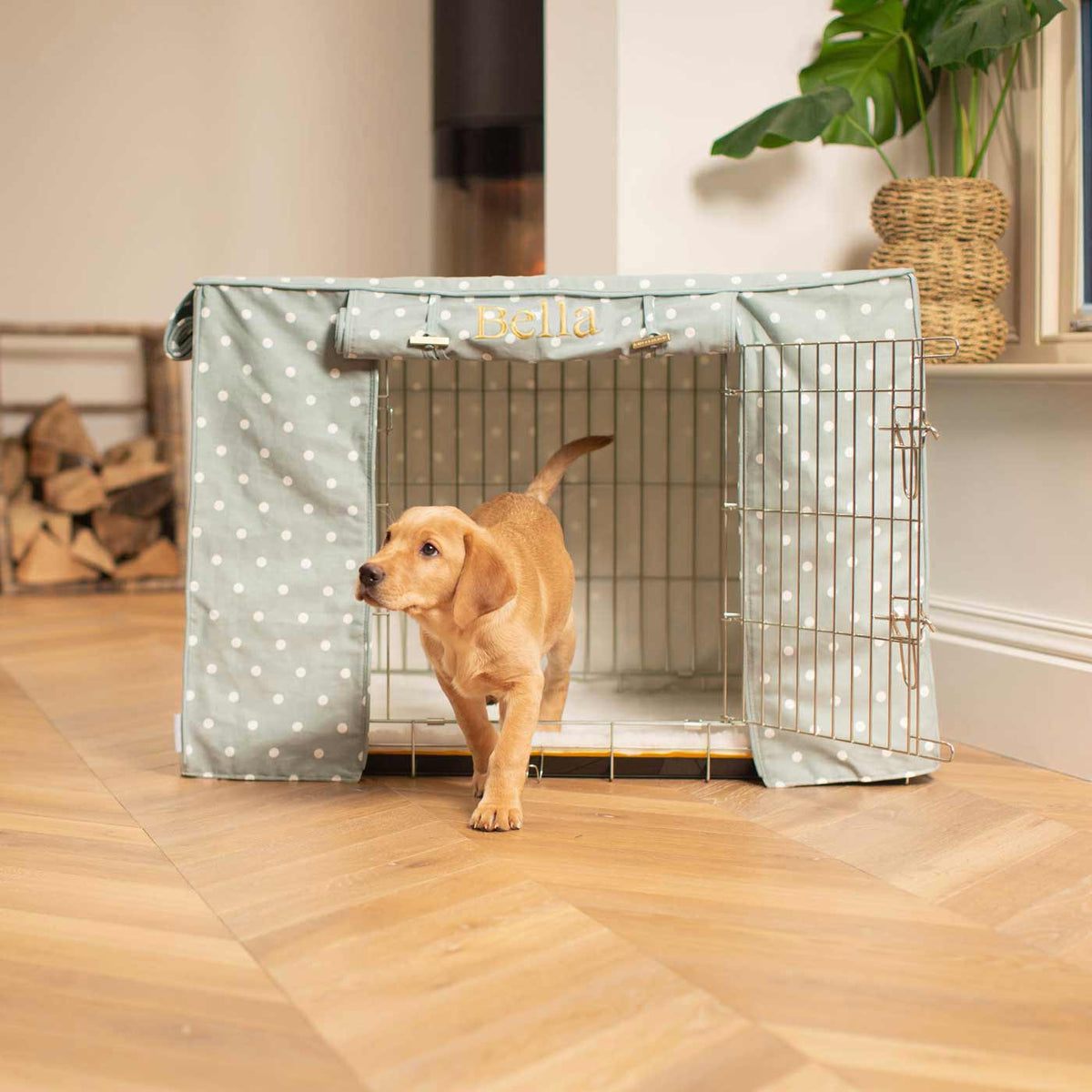 Dog Crate Cover in Duck Egg Spot Cotton, view 2
