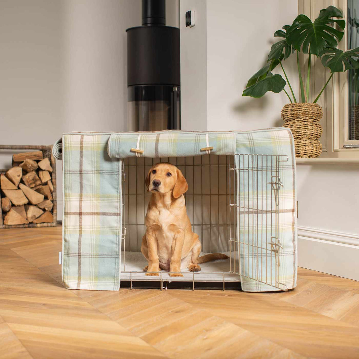 Dog Crate Cover in Balmoral Duck Egg Tweed