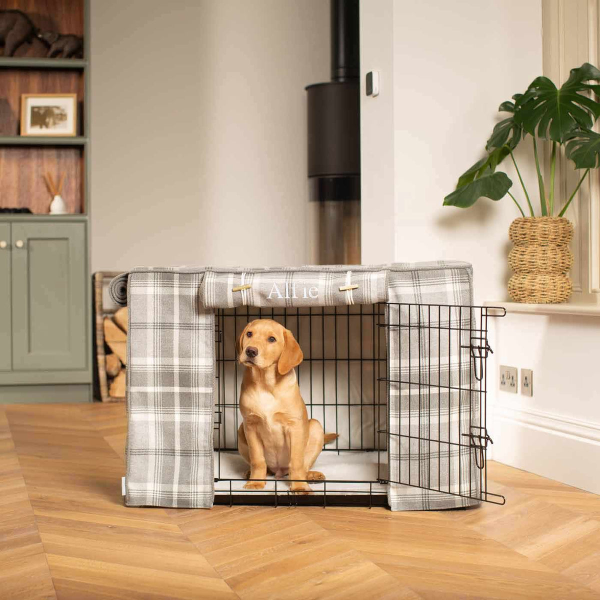 Dog Crate Cover in Balmoral Dove Grey Tweed, view 6