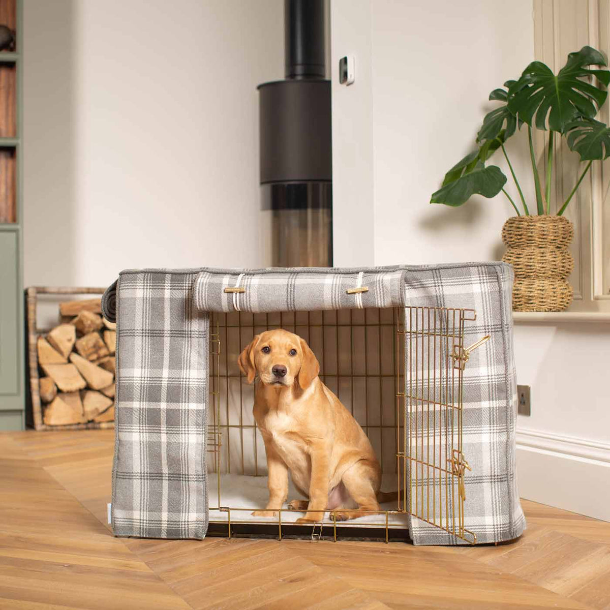 Dog Crate Cover in Balmoral Dove Grey Tweed, view 2