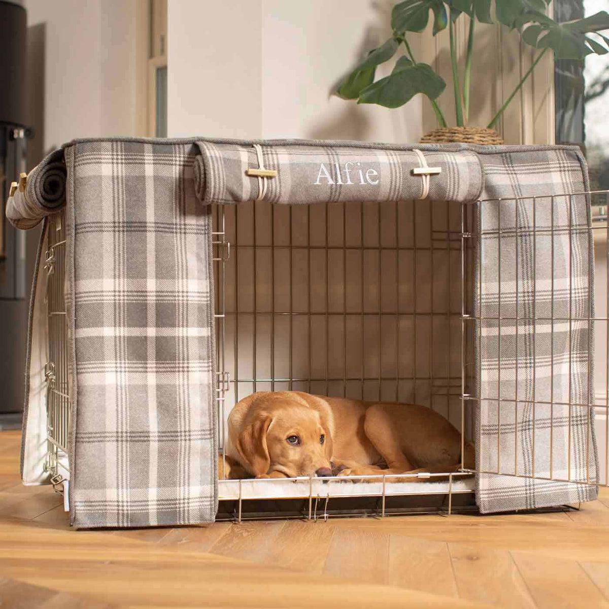Dog Crate Cover in Balmoral Dove Grey Tweed, view 8