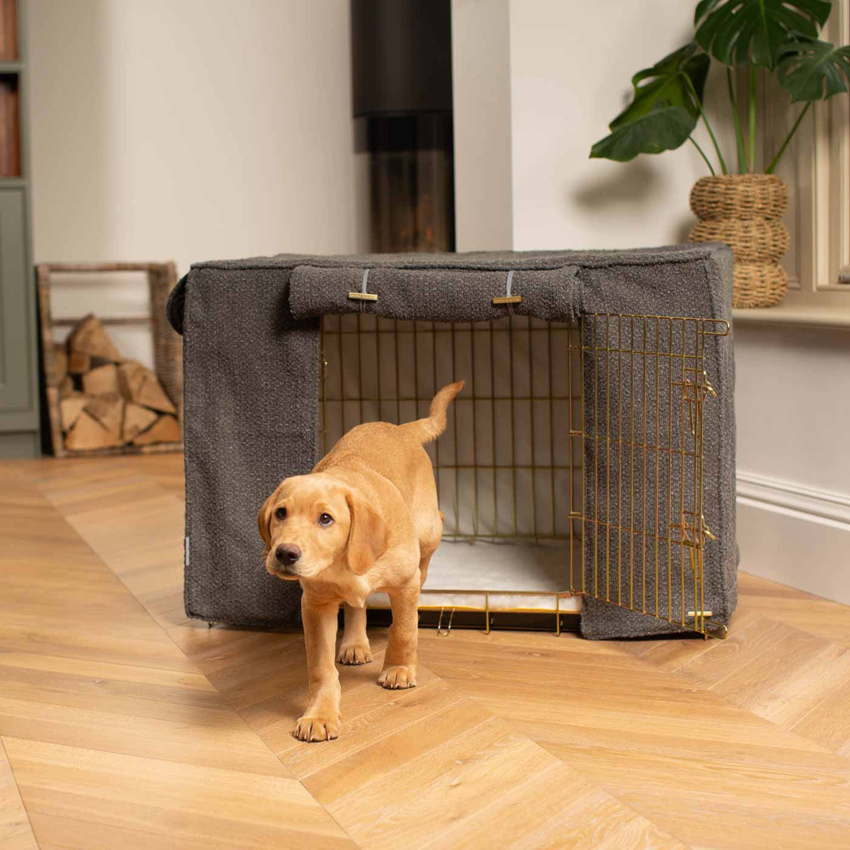 Dog Crate with Crate Cover in Granite Bouclé, view 2