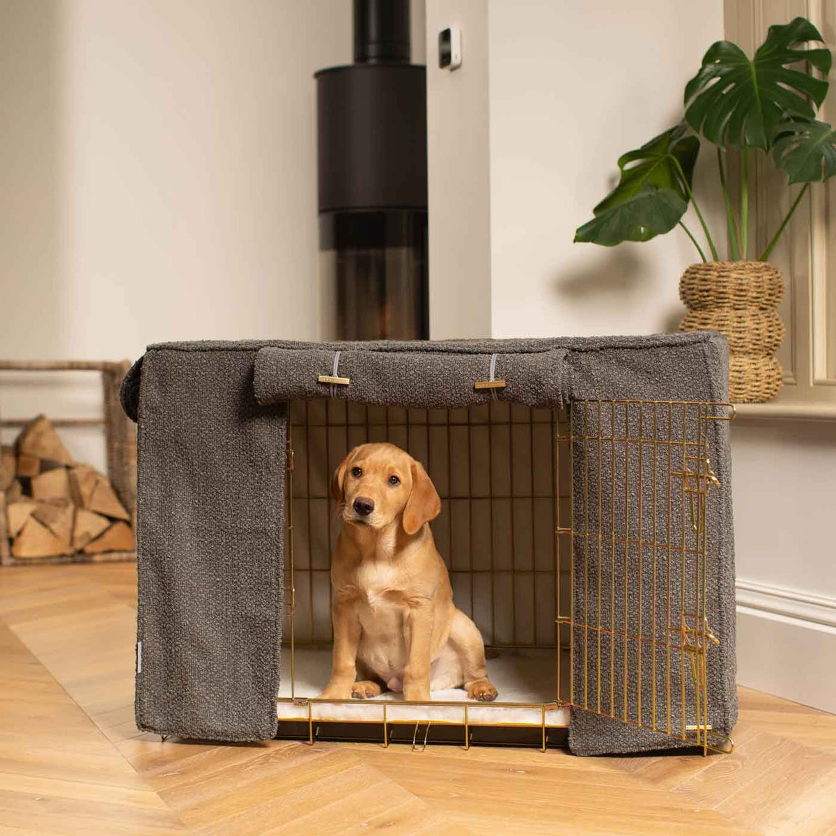 Dog Crate with Crate Cover in Granite Bouclé