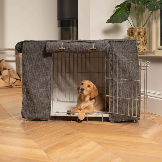 Dog Crate Cover in Granite Bouclé