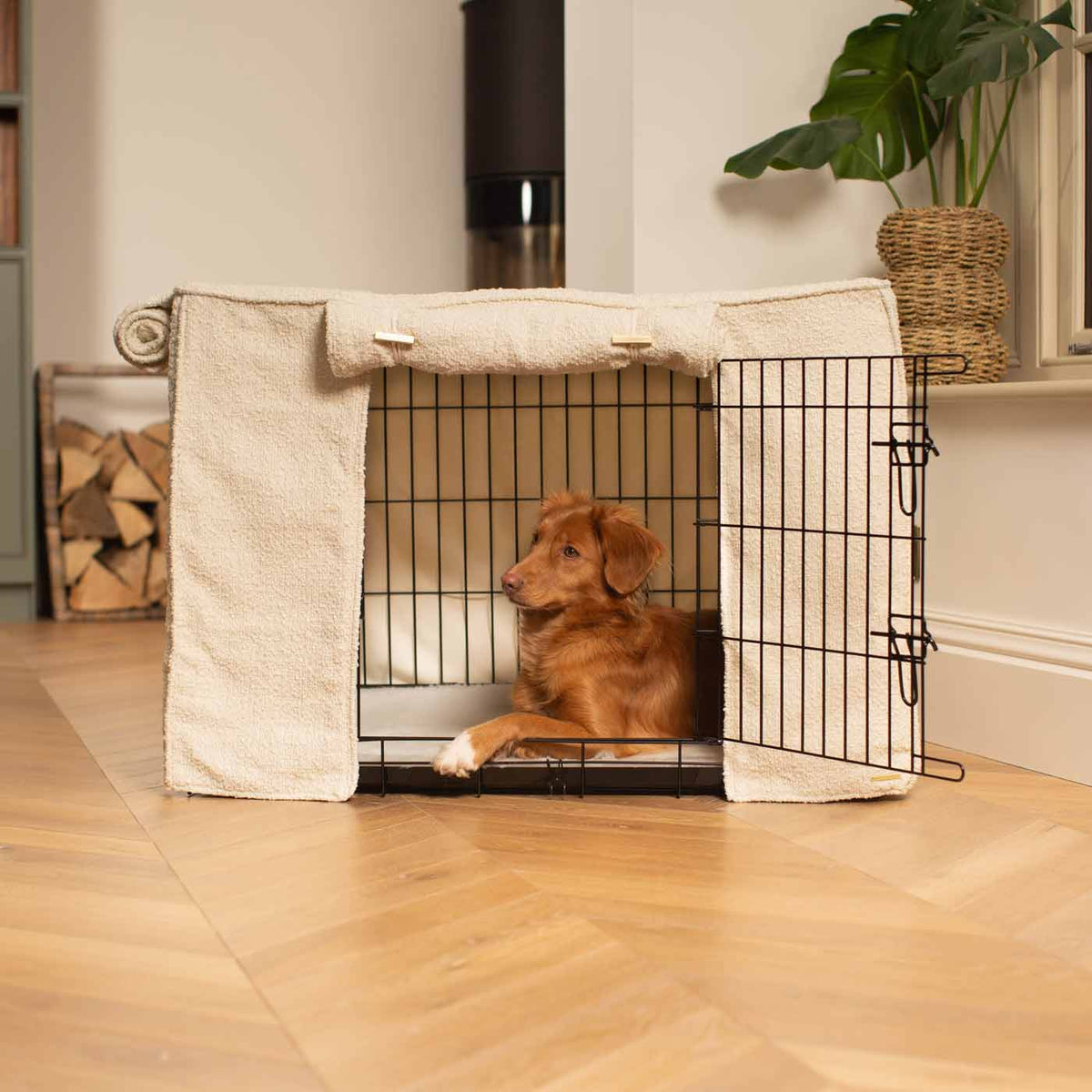 Dog Crate Cover in Ivory Bouclé