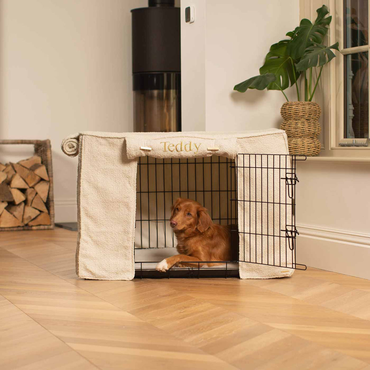Dog Crate Cover in Ivory Bouclé, view 2