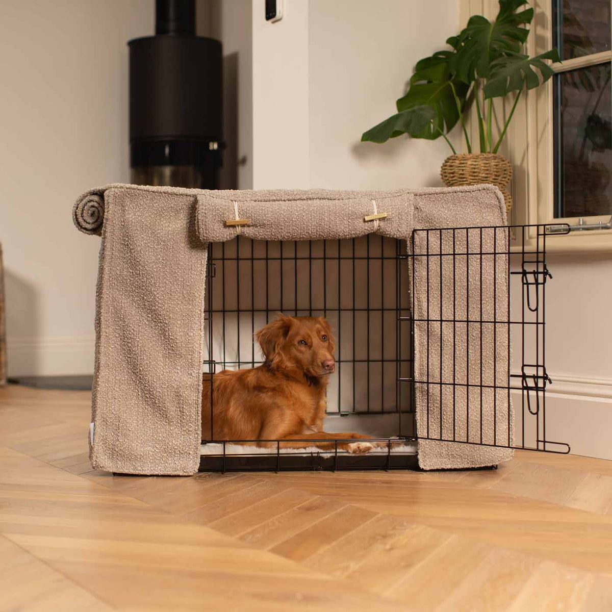 Dog Crate Cover in Mink Bouclé, view 3