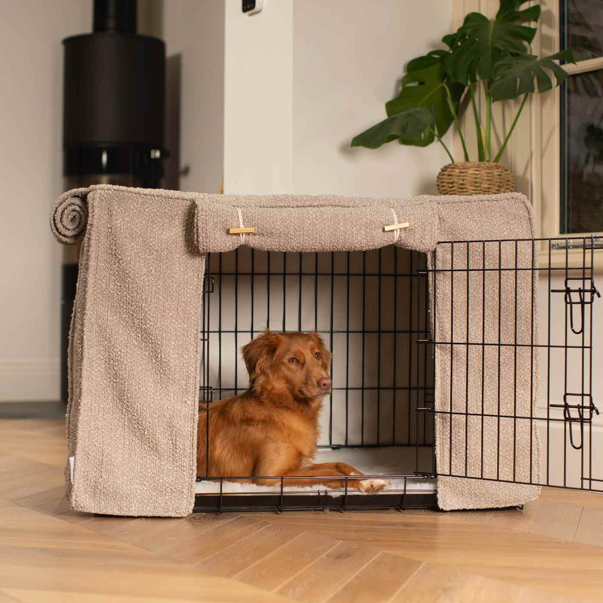 Dog Crate with Crate Cover in Mink Bouclé, view 3