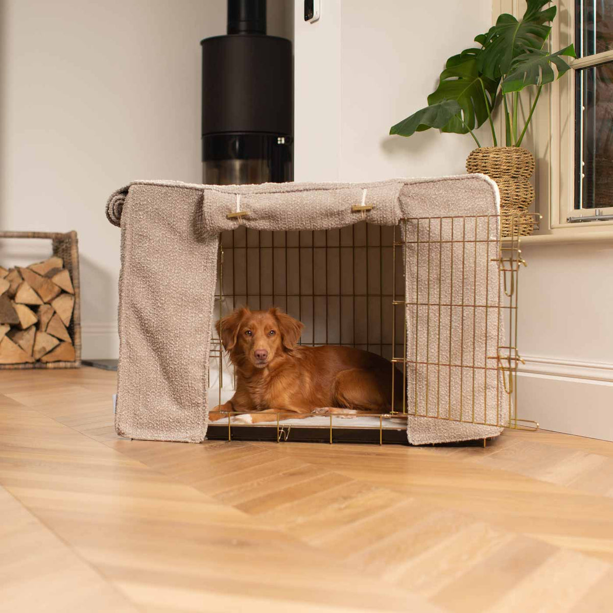 Dog Crate Cover in Mink Bouclé